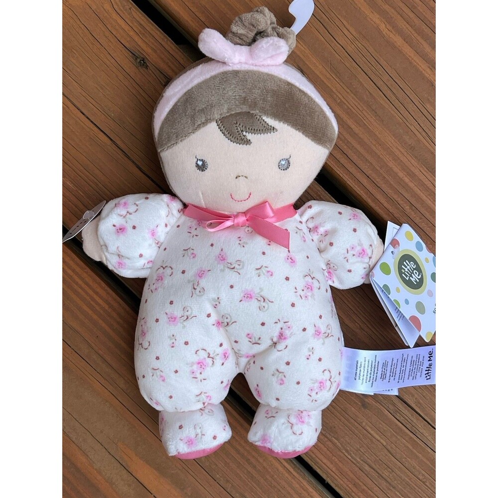 Little Me Plush Baby Doll Rattle Jackie Pink Vintage Rose Outfit 9” Soft Toy New